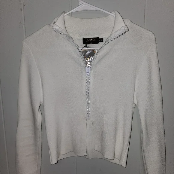 NWT Dolls Kill , Sexy , Sparkly White Long Sleeved Zip Up Popped Collar … - Picture 8 of 14